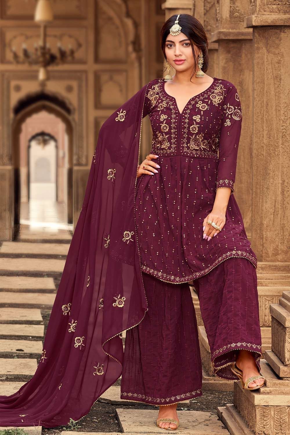 Vichitra Punjabi Style Sharara Suit For Women - Ready To Wear Salwar Kameez With Dupatta - View #12