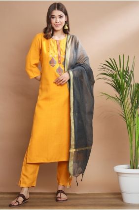Embroidered Cotton blend Salwar Kameez in Yellow SK15751