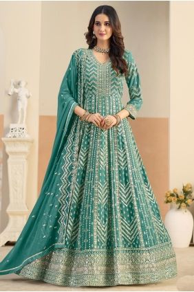 Anarkali Suit in Sky blue Faux georgette with Embroidered AS4285