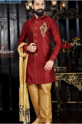 Latest Marron Giccha Silk Ethnic Wear Kurta Pajama KUR0106