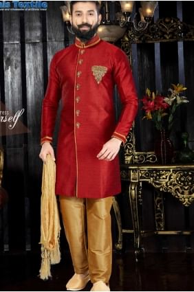 Indian Ethnic Marron Giccha Silk Ethnic Wear Kurta Pajama KUR0107