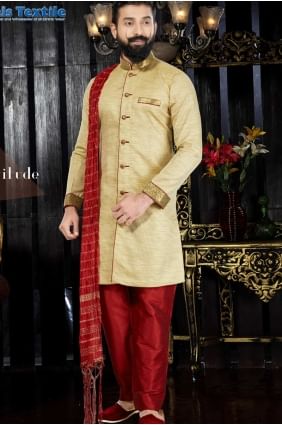 Gold Giccha Silk Ethnic Wear Kurta Pajama KUR0109