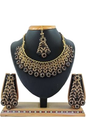 Stones pearls Black Necklace NV0470