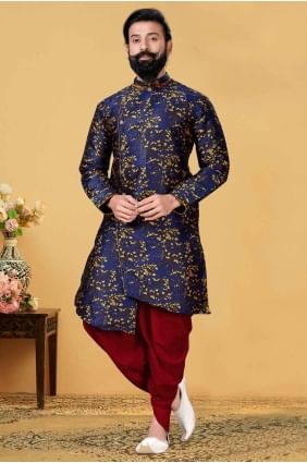 Blue Plain Silk Men Kurta KURR162