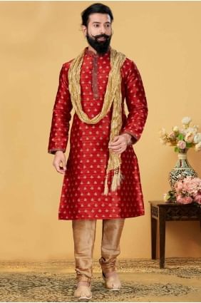 Red  Men Kurta in Silk KURR167