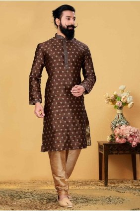 Coffee Men Kurta with Silk KURR169