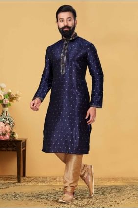 Navy blue  Men Kurta in Jacquard KURR173