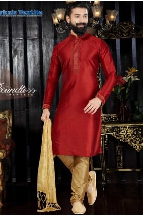 New Marron Art Dupion Ethnic Wear Kurta Kurta Pajama kur0123