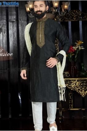 Stunning Black Art Dupion Ethnic Wear Kurta Kurta Pajama kur0127