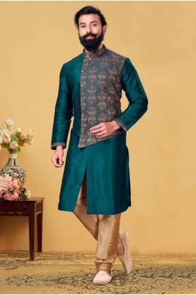 Rama green Men Kurta with Plain Silk KURR43