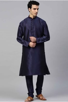 Blue Men Kurta in Plain Silk KURR53
