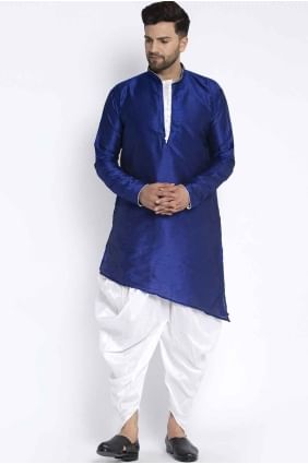 Plain Silk Blue Men Kurta with Dupatta KURR68