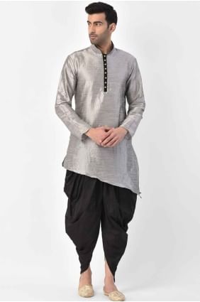 Grey Silk Plain Men Kurta with Dupatta KURR71
