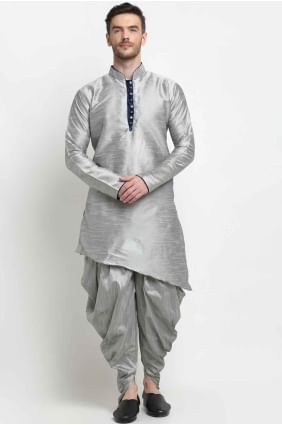 Grey Men Kurta in Plain Silk KURR73