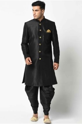 Black Plain Silk Men Kurta KURR77
