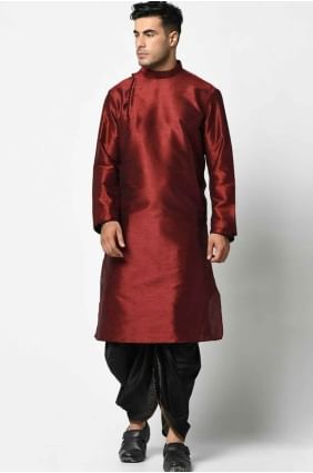 Silk Maroon Men Kurta with Plain KURR88