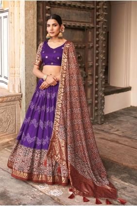 Lehenga Printed  Choli in Purple Tussar silk LC7716