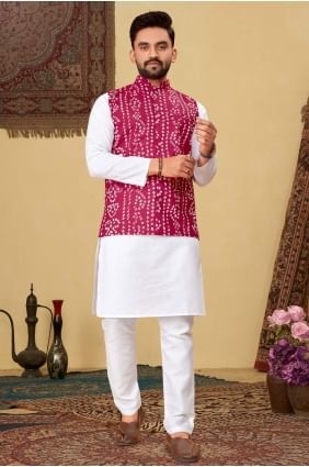 Printed Men Kurta in Dark pink  Cotton KURR17
