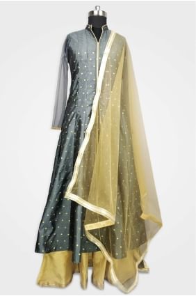 Silk Anarkali Suit in Grey Silk UMAS0001
