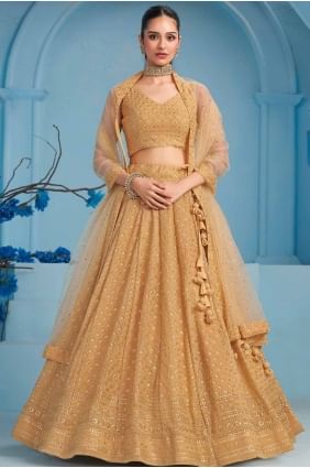 beige lehenga choli in georgette with embroidered LC8395