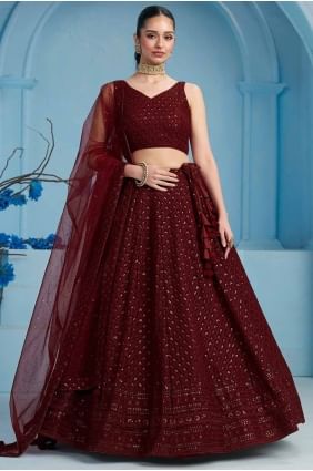 georgette lehenga choli with embroidered in maroon LC8396