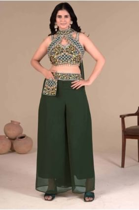 Green Embroidered Lehenga Choli in Georgette LC8406