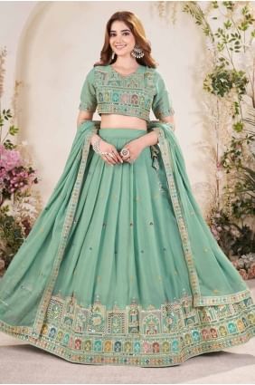 Embroidered Georgette Lehenga Choli in Green LC8408