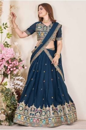 Blue Embroidered Lehenga Choli in Georgette LC8409