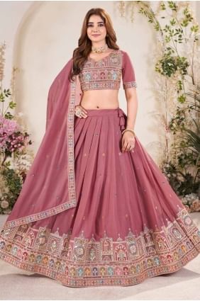 Georgette Embroidered Pink Lehenga Choli with Dupatta LC8410
