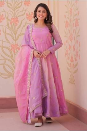 pink salwar kameez in organza with embroidered GW1129
