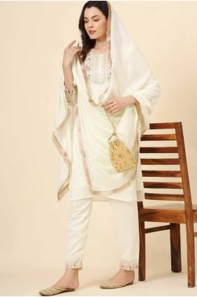 embroidered salwar kameez in white silk SK155572