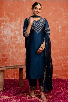 Sequins Viscose Blue Gown Dress with Dupatta SK155578