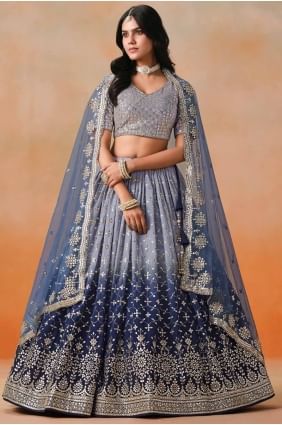 Blue Lehenga Choli in Georgette with Embroidered LC8428