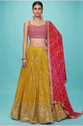 Lehenga Choli in Yellow Silk with Embroidered LC8437