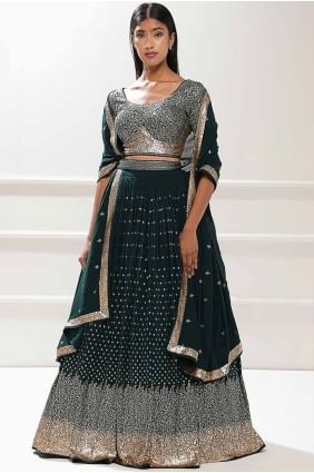 Georgette Green Lehenga Choli in Embroidered LC8438
