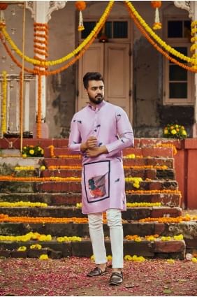 Dusty pink Men Kurta in Art silk with Printed KURU0120