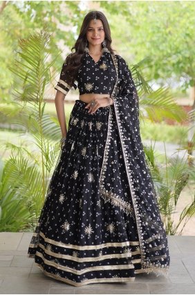 Black Lehenga Choli with Printed Faux georgette LC9252