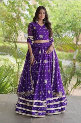Faux georgette Purple Lehenga Choli in Printed LC9255
