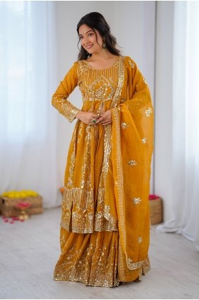Yellow Lehenga Choli in Embroidered Silk LC9259