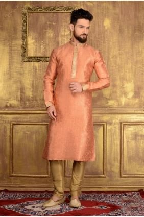 Classy Peach Jaqurs Silk Brocade Ethnic Wear Kurta Readymade Kurta Payjama KUR0170
