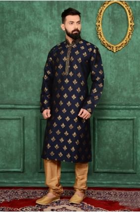 Blue Jaqurd Silk Brocade Ethnic Wear Kurta Readymade Kurta Payjama KUR0182
