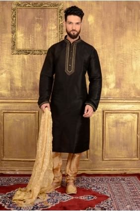 Splendid Black Art Banarasi Silk Ethnic Wear Kurta Readymade Kurta Payjama KUR0188