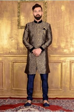 Blue Jaqurd Silk Brocade Semi Indo Indo Western INW0006