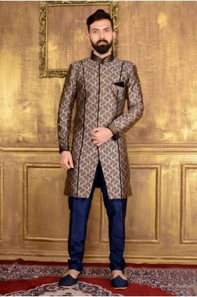 Blue Jaqurd Silk Brocade Semi Indo Indo Western INW0008