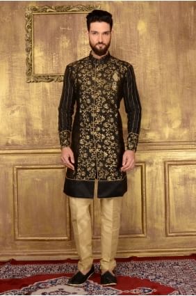 Black Jaqurd Silk Brocade Semi Indo Indo Western INW0015