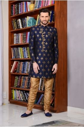 Blue Banarasi Silk Brocade Indo Western Indo Western INW0055
