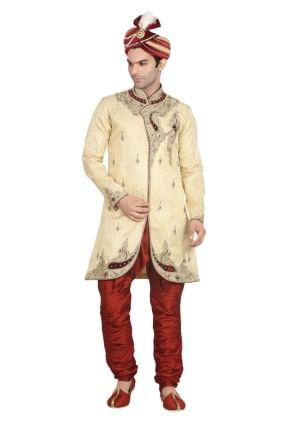 Gold Silk Ethnic Wear Designer Ready-Made Sherwani shr00007
