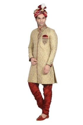 Gold Silk Ethnic Wear Designer Ready-Made Sherwani shr00025