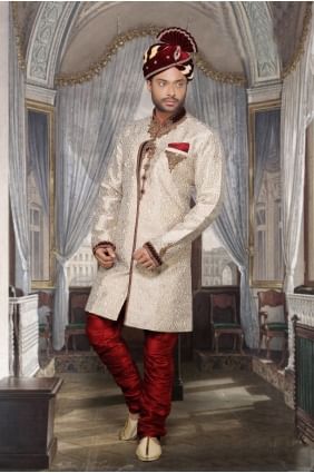 Beige Imported Fabric Ethnic Wear Designer Ready-Made Sherwani SHR00078