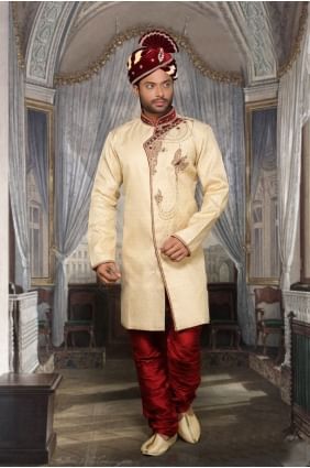 Beige Tanchui Brocked Readymade Sherwani SHR00084